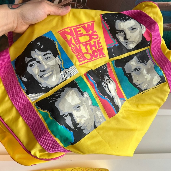 Vintage 1990 New Kids On The Block Duffel Bag Neon Yellow Pink Band Memorabilia - Picture 4 of 14